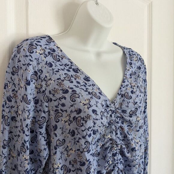Boho Blouse Ruffled Sleeve Edge Paisley Print Blue Small @E - Picture 3 of 9